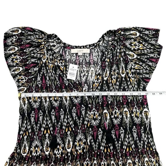 Loft Ikat Tie Neck Tiered Swing Mini Dress Size XS NWT - Picture 7 of 10
